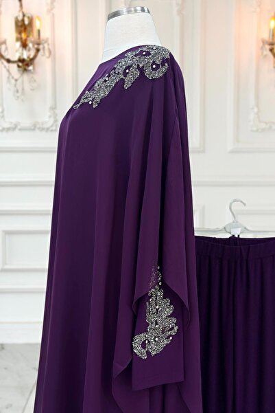 Genel Markalar Tesettür Takım Abiye Elbise Büyük Beden Tesettür Takım Derin Sandy Şifon Kumaş Büyük Beden