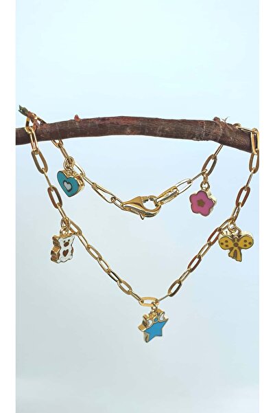 Goldlife jewellery Kız Çocuk Bebek 14 Ayar Altın Sallantılı Figürlü Bileklik