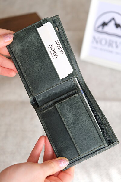 Norvi Leather Genuine Leather Hidden Zipper Men's Wallet Card Holder