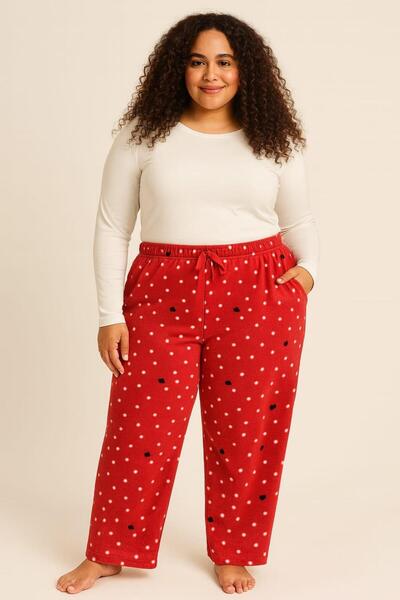Pemilo Women's Plus Size 401 Pocket Fleece Single Bottom Red
