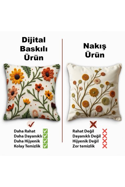Artvibe Punch Nakış Desen Dijital Baskılı Sarı Turuncu Sonbahar Temalı Kırlent Kılıfı 1 Adet