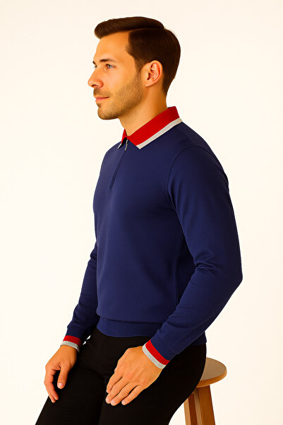ModaPlaza Men's Polo Neck Zippered Sweater 8008