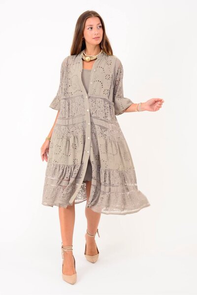 Park Moda 24029 Fisto Detail Midi Lace Dress