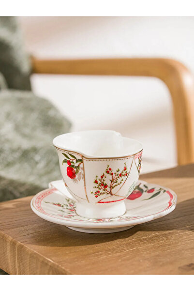 LC Waikiki Lcw Home Mixed Flower Printed Porcelain Coffee Cup Set for 2 People 90 ml