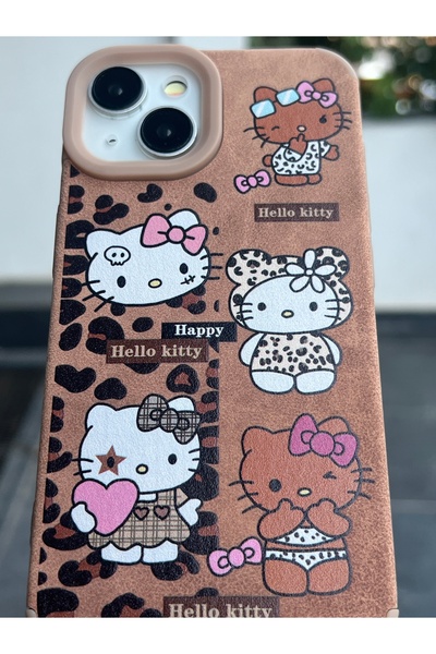 EDELFU iPhone 13 and 14 Brown Hellu Kitty Patterned Flashy Protective Silicone Soft Phone Case