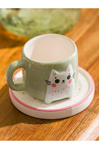 LC Waikiki Lcw Home Mixed Cat Printed 2-Person Porcelain Coffee Cup Set 90 ml