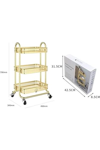 AZAF Beauty Salon Rolling Gold Trolley Cart 3 Layers Metal Manicure Cart and Pedicure Trolley with Wheels