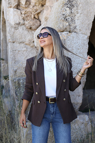 bytugcekaya Кафеникаво сако с двойно закопчаване и златисти копчета