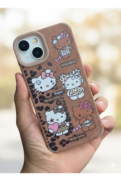 EDELFU iPhone 13 and 14 Brown Hellu Kitty Patterned Flashy Protective Silicone Soft Phone Case