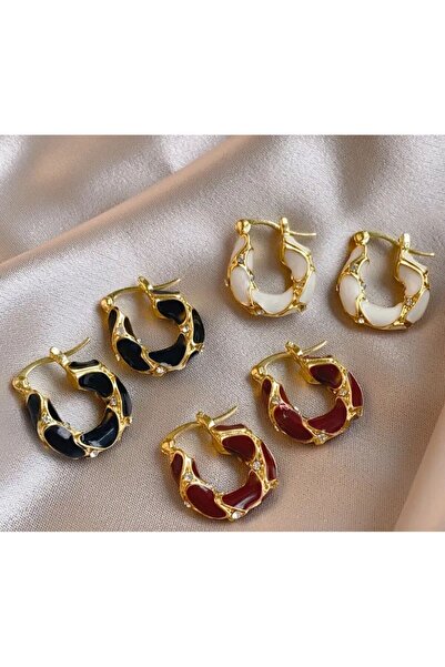 Sue Gold Detaylı Taşlı Emaye Küpe