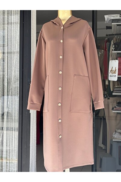 Butik Scuba Düğmeli Kapşonlu Mevsimlik Kap