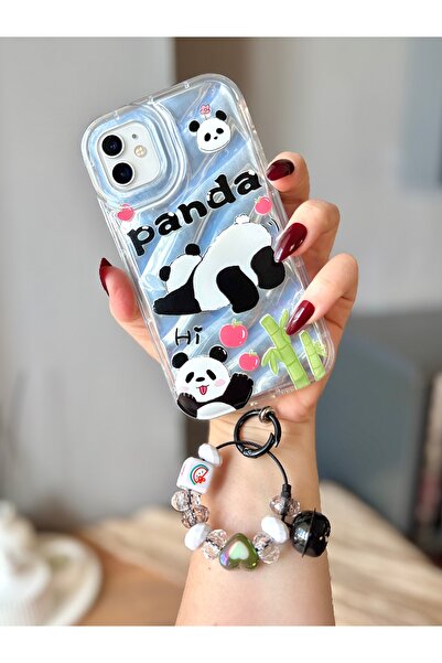 MİRAZ TASARIM IPHONE 11 CHARMLI PANDA DESENLİ HOLOGRAM FİLMLİ LAZER KESİM KILIF