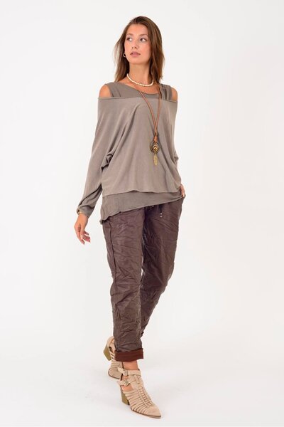 Park Moda 22078 Faux Leather Pants with Elastic Waist