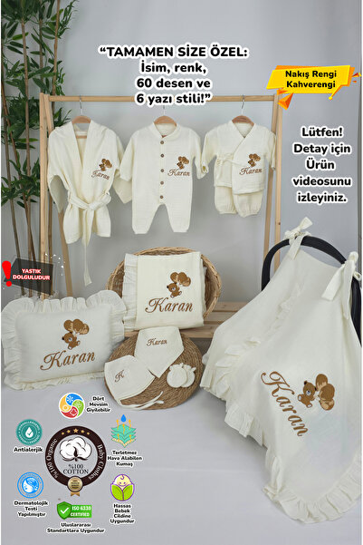 gros shop Müslin Yeni Doğan 4Katlı Organik %100Pamuk Kişiye Özgü Nakışlı Hast...