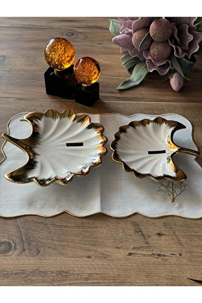 Meri Ev Gereçleri Ginkgo Leaf Presentation Plate Set of 2