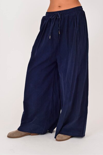 Park Moda 30530 Elastic Waist Palazzo Rubberized Velvet Pants