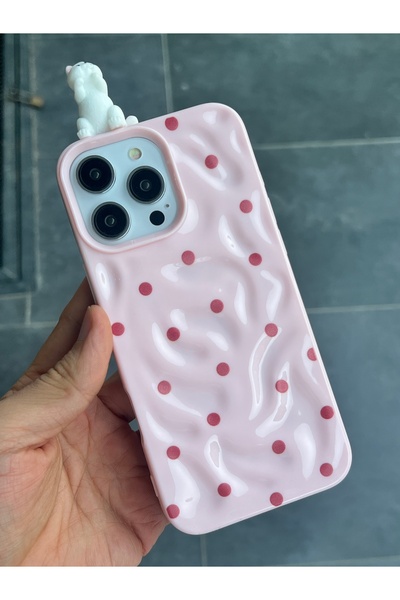 EDELFU For iPhone 16 Pro Max Cat and Dog Figure Polka Dot Silicone Soft Glossy Protective Phone Case