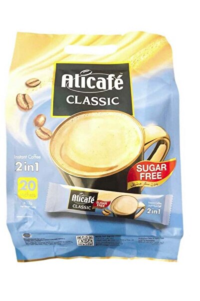 ALICAFE قهوة كلاسيكية سريعة التحضير ٢ في ١، خالية من السكر، ١٢ جرام × ٢٠ قطعة