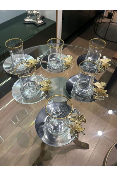 P&ORA PREMIUM KITCHEN PRODUCTS Tea Set for 6 People with Metal Plate and Butterfly