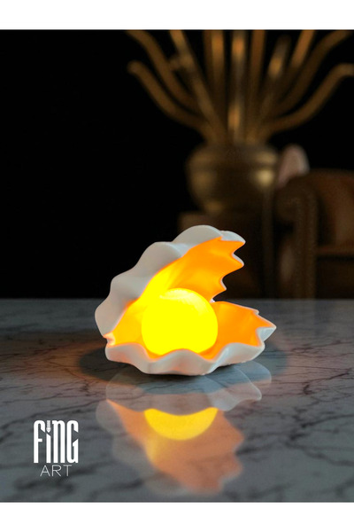 Root Made İstiridye Kabuğu İçinde Işıklı İnci Dekoru, Minimalist Masa ve Ev Aksesuarı, Işıklı Dekoratif Obje