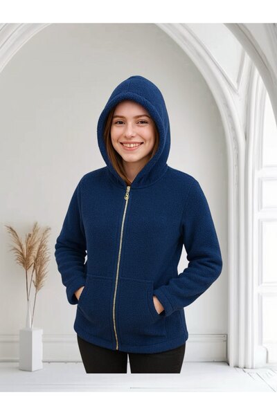 MİLAYS LİFE HOME COLLECTİON Women's Welsoft Lamb Jacket with Pockets, Hooded and Zippered