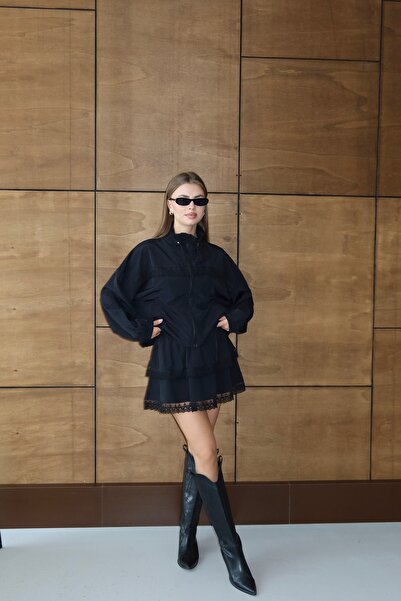 FEHUBLOOM Women's Black Fisto Detailed Jacket Skirt Set