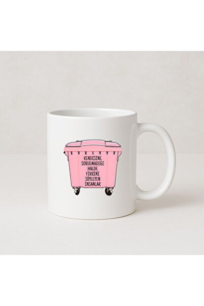 MODA كوب بورسلين هدية مطبوع عليه سلة المهملات باللون الوردي