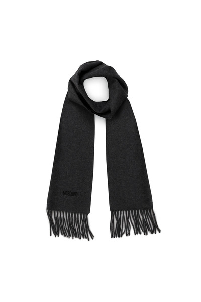 Love Moschino LOVE MOSCHINO UNISEX SCARF, BLACK, WITH LOGO, MERINOS WOOL, THIN, GIFT BOX INCLUDED