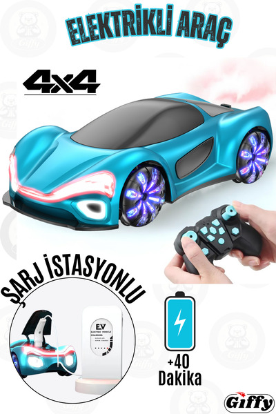 giffy Oyuncak Uzaktan Kumandalı Şarjlı Elektrikli Araba 4X4 Şarj İstasyonlu Led Işıklı Sesli Müzikli RC
