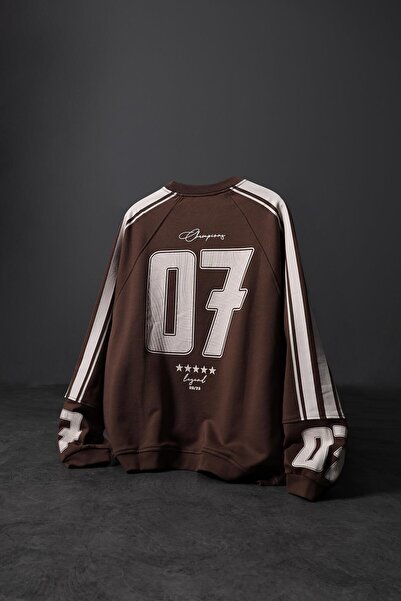 Slatra Men's Brown 07 Champions Printed Oversize Sweatshirt