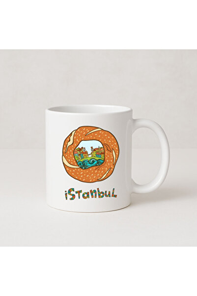 MODA كوب بورسلين هدية مطبوع عليه شاي سيميت من اسطنبول