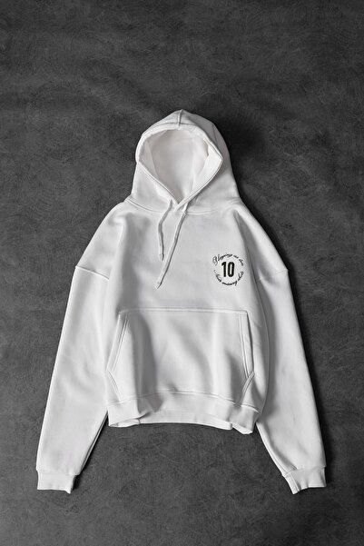 Slatra Men's White Playing as Ten Printed Oversize Hooded Sweatshirt