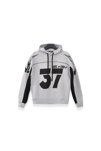 ONE Men's Streetwear Hoodie with Down Fill, Flame Print, Size 53, Oversize