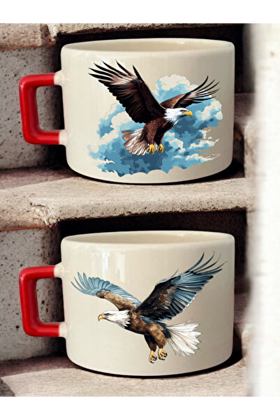 lili hediyelik كوب قهوة سيراميك مطبوع عليه رسم النسر - كوب سيراميك للشاي والق...