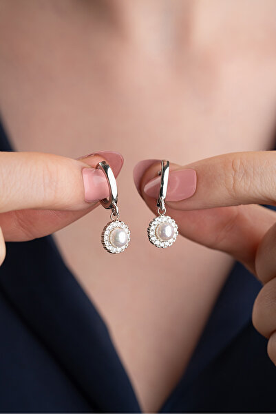 SAKLI TAKI 925 Ayar Gümüş Halkalı Taşlı İnci Küpe