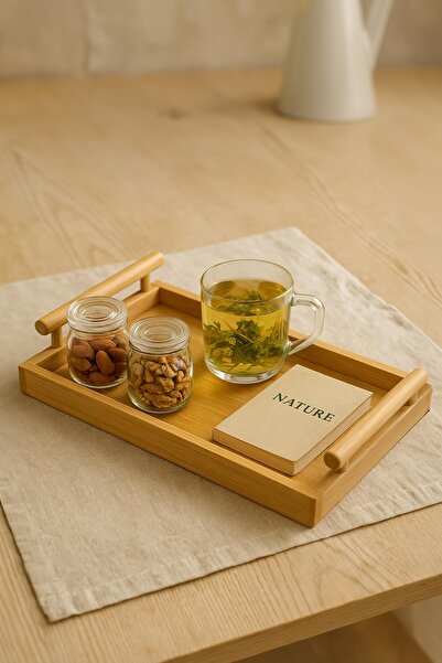 Lunelia Home Large Bamboo Rectangular Serving Tray 26×38 cm