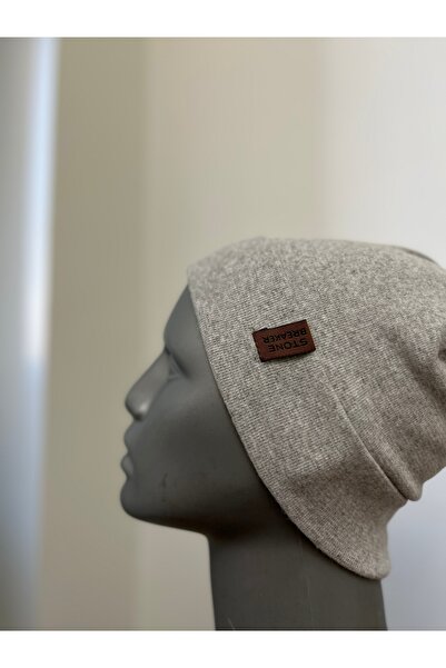 Butik Gri Pamuklu Erkek Kışlık Bere Katlamalı Model