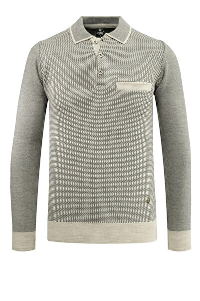 Çizgi Triko Pulover pentru bărbați cu guler polo, cu buzunare, model din tric...
