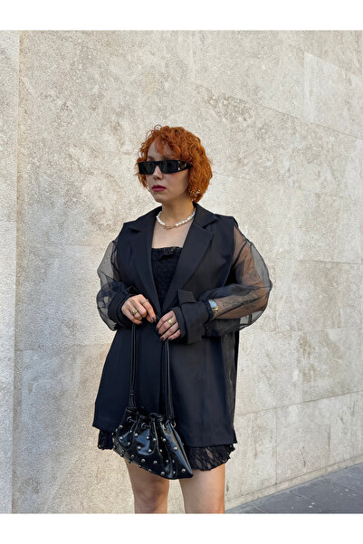 Bak'ap Premium Şifon Balon Kol Tasarım Blazer Ceket