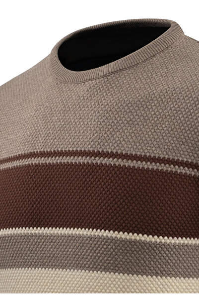 Çizgi Triko Men's Crew Neck Sweater Knitwear Honeycomb Knit Patterned Classic Fit