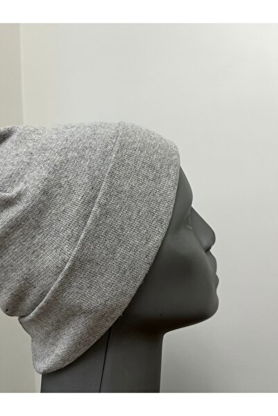 Butik Gri Pamuklu Erkek Kışlık Bere Katlamalı Model