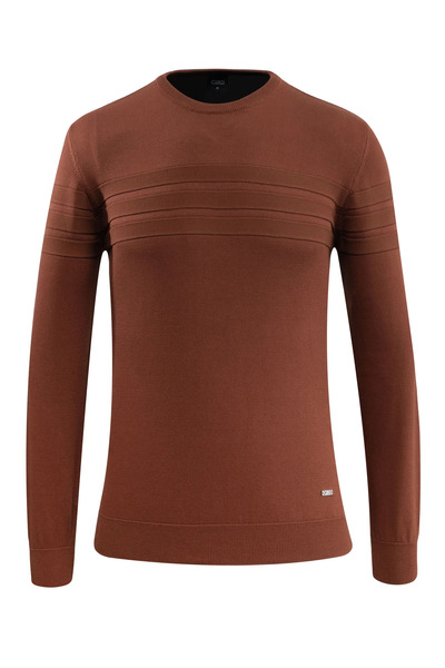 Çizgi Triko سترة رجالية بياقة دائرية من التريكو بنمط مخطط وتصميم كلاسيكي