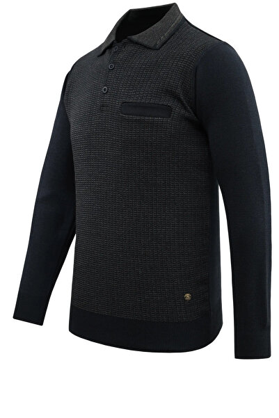 Çizgi Triko Чоловічий светр з поло-комірцем, кишенями, візерунком, класичним кроєм