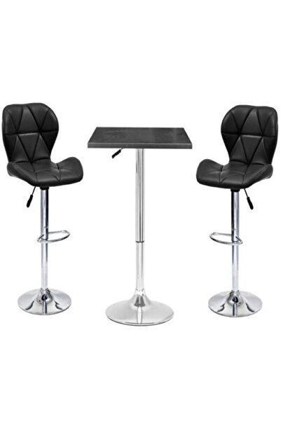 AWF AL WADI FURNITURE Nifa 3 Piece Adjustable Square Mdf Wood Bar Table Set & 2 Diamond Style Bar Chairs Bar stools, Black