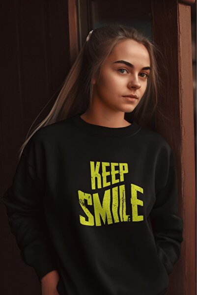 ArtYus KEEP SMILE Colorat cu imprimeu Pachet de guler rotund Swea tricou