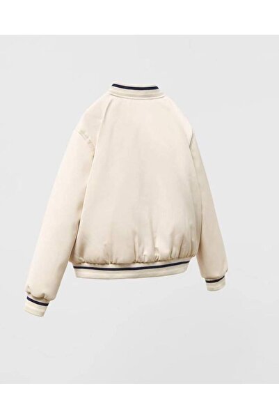 La ciel Paris Hei Unisex Дитячий бавовняний екрю бавовняний коледж-піджак з літерою B і принтом-аплікацією Бомбер