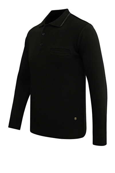 Çizgi Triko Ανδρικό πλεκτό πουλόβερ με λαιμόκοψη πόλο με τσέπες από ατσάλινο πλέγμα κλασικής εφαρμογής