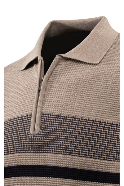 Çizgi Triko Ανδρικό πουλόβερ με φερμουάρ με λαιμόκοψη πόλο Πλεκτό με ανάγλυφο σχέδιο κλασικής εφαρμογής