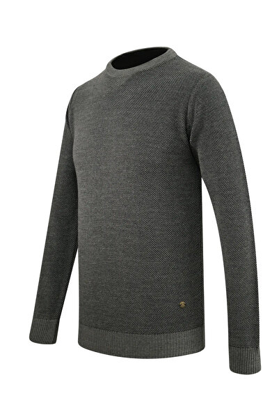Çizgi Triko Чоловічий светр з круглим вирізом, кишенями, піке-візерунком, сталевим плетінням, класичним кроєм