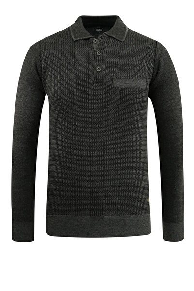 Çizgi Triko Ανδρικό πουλόβερ με λαιμόκοψη πόλο με μοτίβο από ατσάλινο πλέγμα κλασικής εφαρμογής